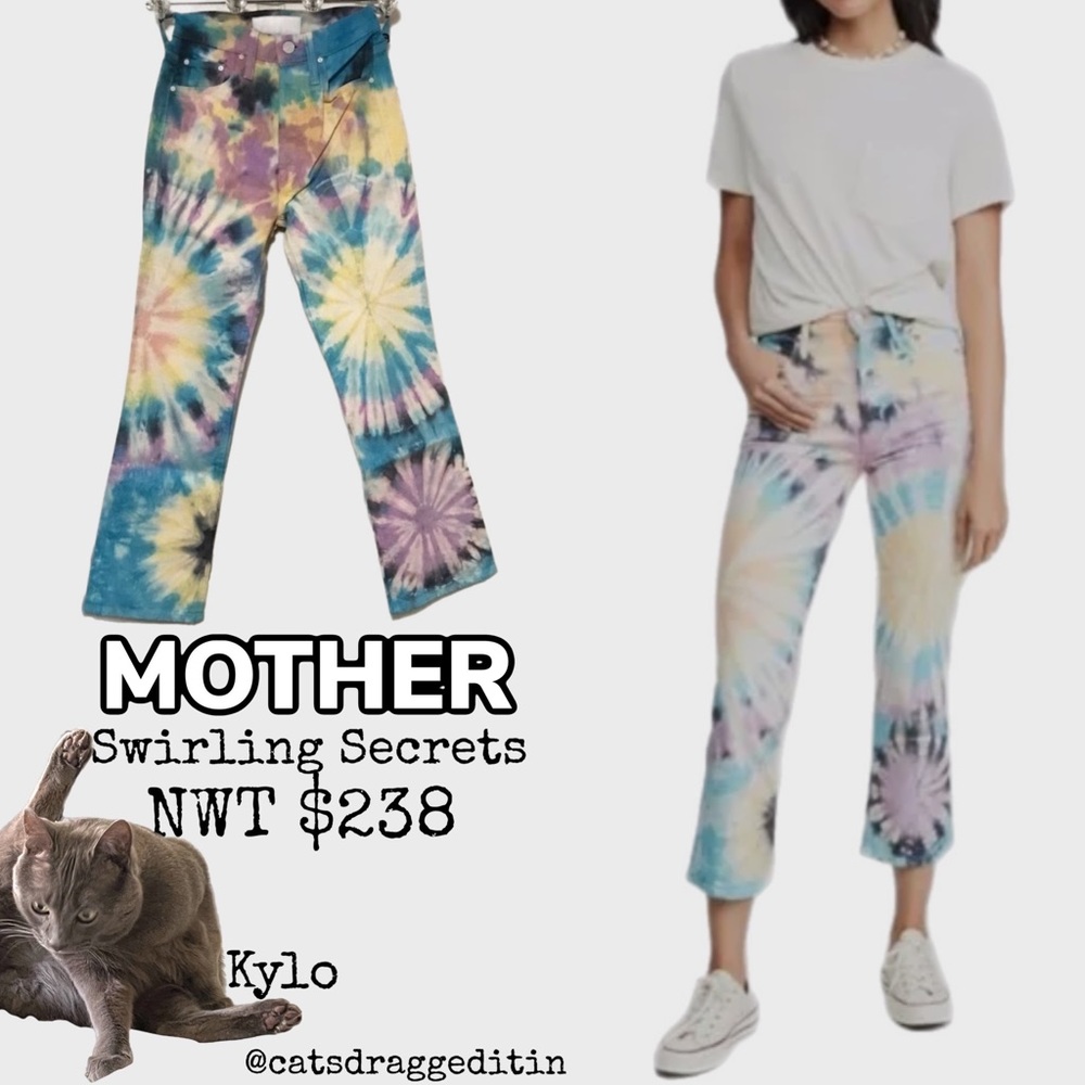 NWT $238 MOTHER | the Tripper | Swirling Secrets | Pastel Tie Dye Jeans - Picture 1 of 11